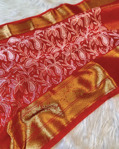 Semi-Banarasi Soft Silk Organza Saree code-003