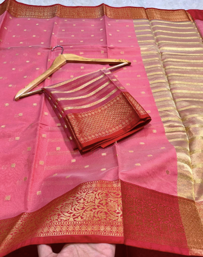 Semi-Banarasi soft kora organza silk saree code-007